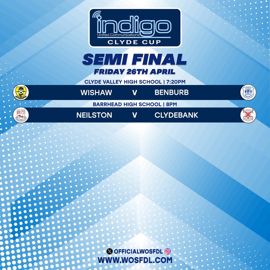 🏆We are also down to the Final 4 in the <a href="/IndigoUnifiedUK/">Indigo Unified Communications</a> Clyde Cup

Who is making the final?🤔

wosfdl.com