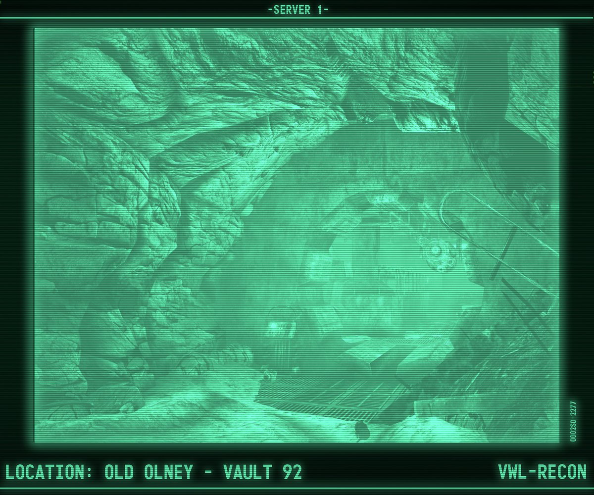 VeryWetLeaf's tweet photo. Location: Vault 92, Old Olney, Capital Wasteland

-Recon Log-
A decrepit Vault-Tec vault just outside of the Old Olney Ruins. A strange humming noise can be heard when entering the vault. Report says recon team started seeing things that weren't there. Observe caution. https://t.co/fxTK5QJOGW