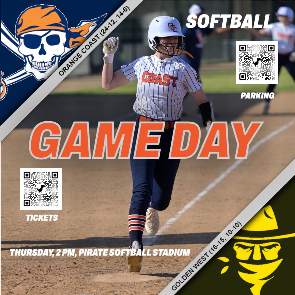 Come on out and celebrate our OCC softball sophomores today at 2 p.m. as the Pirates take on Golden West today at 2 p.m. at the Pirate Softball Stadium. Thank you, ladies, for two incredible years! FOREVER PIRATES!!! @orangecoast