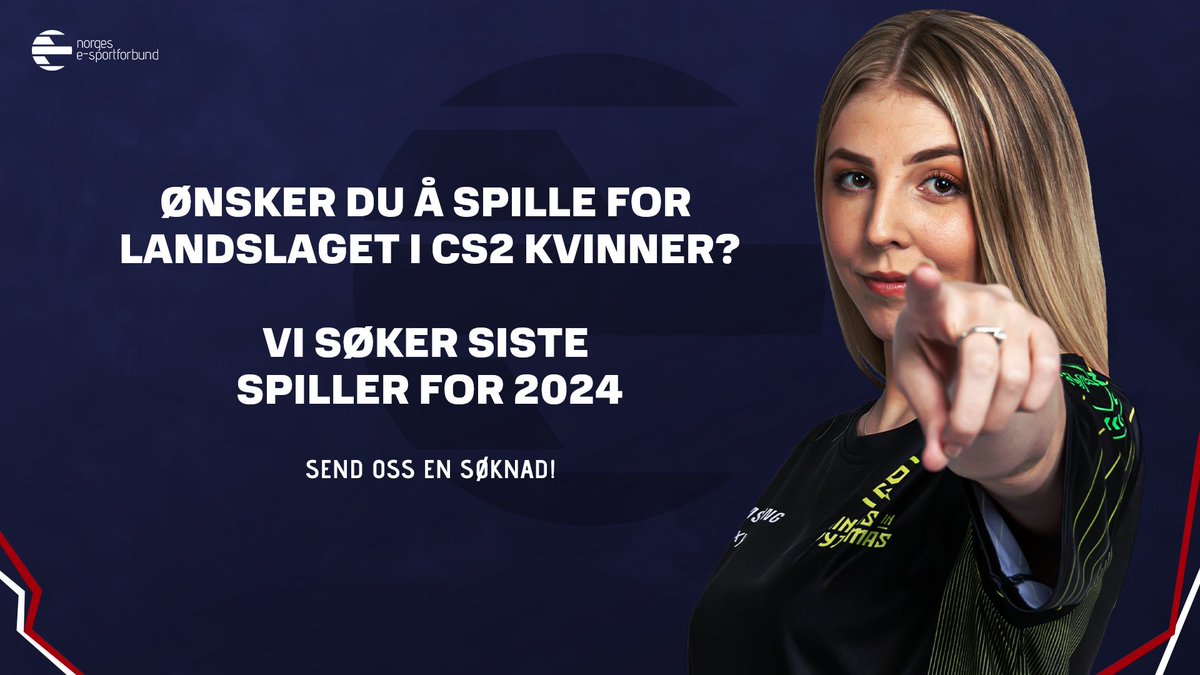 Vi ser etter siste spiller for landslaget i CS2 kvinner 👑

Nå kan du få sjansen til å representere Norge i blant annet VM 🇳🇴

Ikke nøl med å sende oss en søknad!

Link under 👇