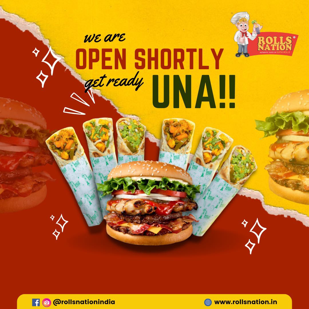 UNA, get your taste buds ready for Rolls Nation delicious rolls. 
Opening shortly!
•
•
•
•
•

#openingshortly #comingsoon #newopening #cafe #rollsnation #rollsnationindia #newoutlet #kathiroll 
#kathirolls #rolls #food #foodie #foodsgram #insta #instafood #instafoodie #Una