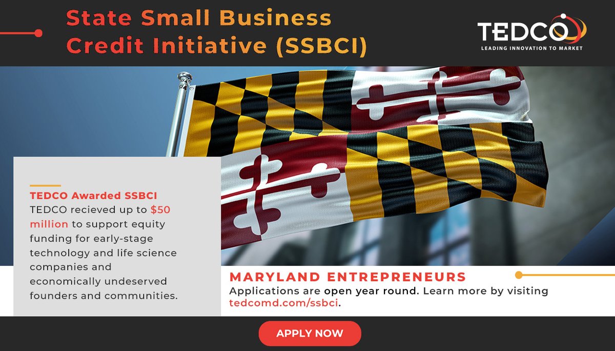 TEDCO continues to support early-stage tech and life science companies throughout Maryland. Apply now to be a part of TEDCO’s vast portfolio: tedcomd.com/funding/state-…
#funding #investment #entrepreneurs #maryland #earlystage #tech #lifescience
