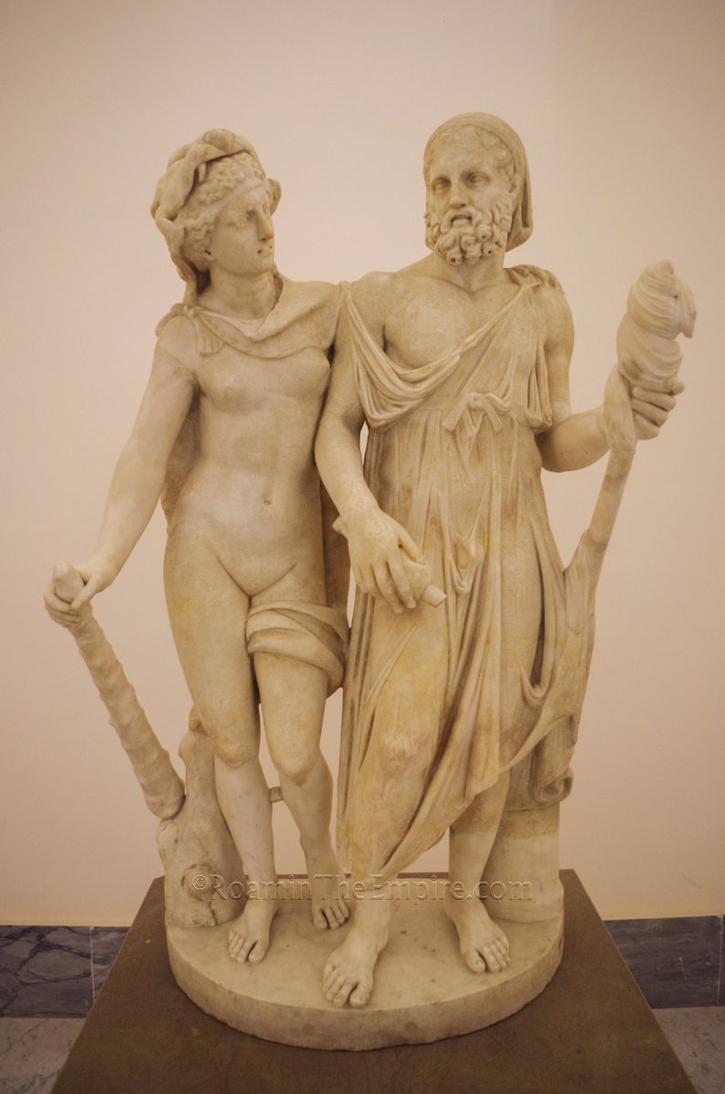 From the Museo Archeologico Nazionale di Napoli, a statue group depicting Hercules and the Lydian queen Omphale dressed in each other's clothing. Dated to the 1st century CE and based on a 1st century BCE original.

#Archaeology #RomanArchaeology #Italy
