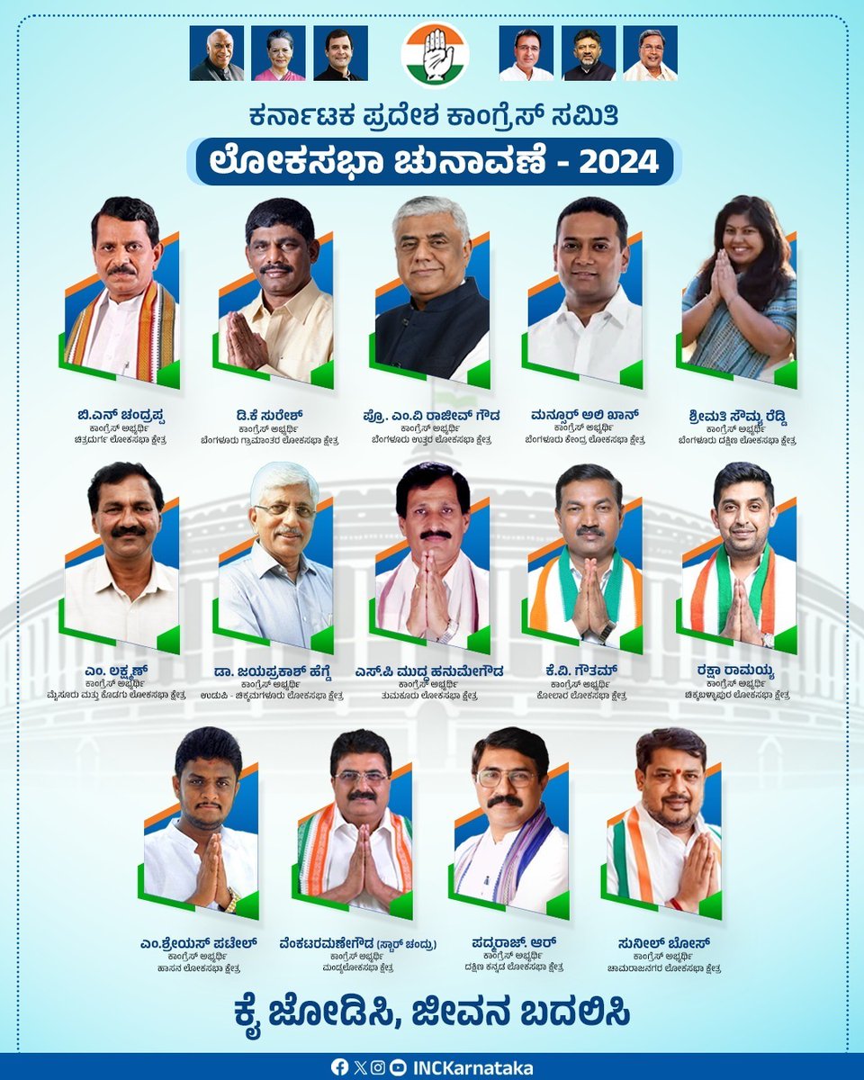 ನಾಳೆ ದಿನಾಂಕ 26/04/2024 ರಂದು ನಡೆಯಲಿರುವ ಲೋಕಸಭೆ ಚುನಾವಣೆಯ ಮೊದಲ ಹಂತದ ಮತದಾನ ಪ್ರಕ್ರಿಯೆಯಲ್ಲಿ ನಮ್ಮ ಕಾಂಗ್ರೆಸ್ ಪಕ್ಷದ ಅಭ್ಯರ್ಥಿಗಳನ್ನು ಬೆಂಬಲಿಸಿ ಎಂದು ನಿಮ್ಮಲ್ಲಿ ಕೈ ಜೋಡಿಸಿ ವಿನಮ್ರವಾಗಿ ಕೇಳಿಕೊಳ್ಳುತ್ತಿದ್ದೇನೆ. ಕಾಂಗ್ರೆಸ್ ಗೆ ನೀವು ನೀಡುವ ಮತ, ದೇಶವನ್ನು ಪ್ರಗತಿಯ ಹಾದಿಯಲ್ಲಿ ಕೊಂಡೊಯ್ಯಲು ಮುಖ್ಯವಾಗಿದೆ.…