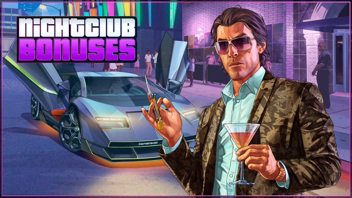 Keep the party going with 2X GTA$ and RP on Nightclub Goods and doubled Daily Income in GTA Online. Plus, Get the Blêuter'd Tee, claim a Maibatsu Penumbra FF for a Personal Vehicle in the Cargo Ship Robbery, and more: rsg.ms/8891b53