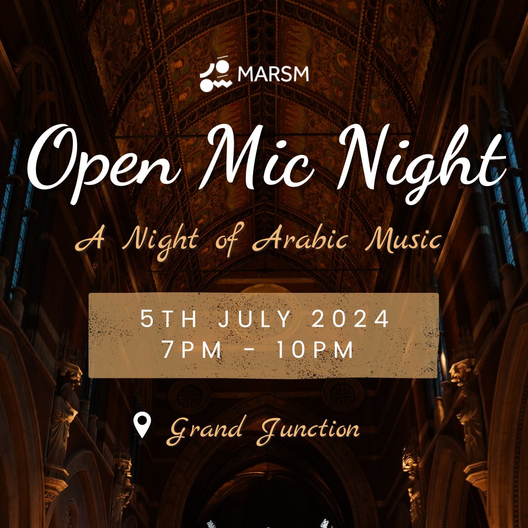 Just announced ✨ 5 July, @MarsmUk's open mic returns to Grand Junction for a night of Arabic music! 🎤🎶 Hear talented singers & musicians from the region cover the likes of Umm Kulthum, Fairuz, Mashrou’ Leila and much more. 🎟️ Tickets on sale now: bit.ly/3wg0YRM