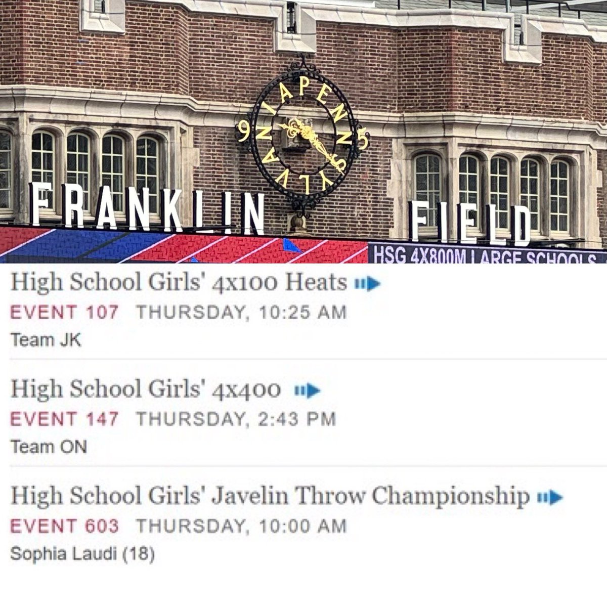 HHSCoachCole's tweet photo. HOLMDEL GIRLS TRACK @pennrelays 
LET’S GO HORNETS!
@HolmdelHornets @HolmdelHS https://t.co/Hd18jBo84a