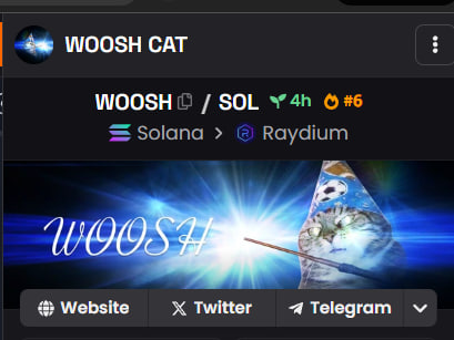 Sol_Woosh's tweet photo. 🪄✨ $WOOSH IS SPREADING HIS MAGIC OVER THE FIRST PLACES ON DEXSCREENER! CURRENTLY WE ARE NUMBER 6 

https://t.co/6WVNJEKXvR

Make more WOOOOSH on our page!
$WOOSH #MAGIC #SOL #memecoin https://t.co/FMcaPDxdsy
