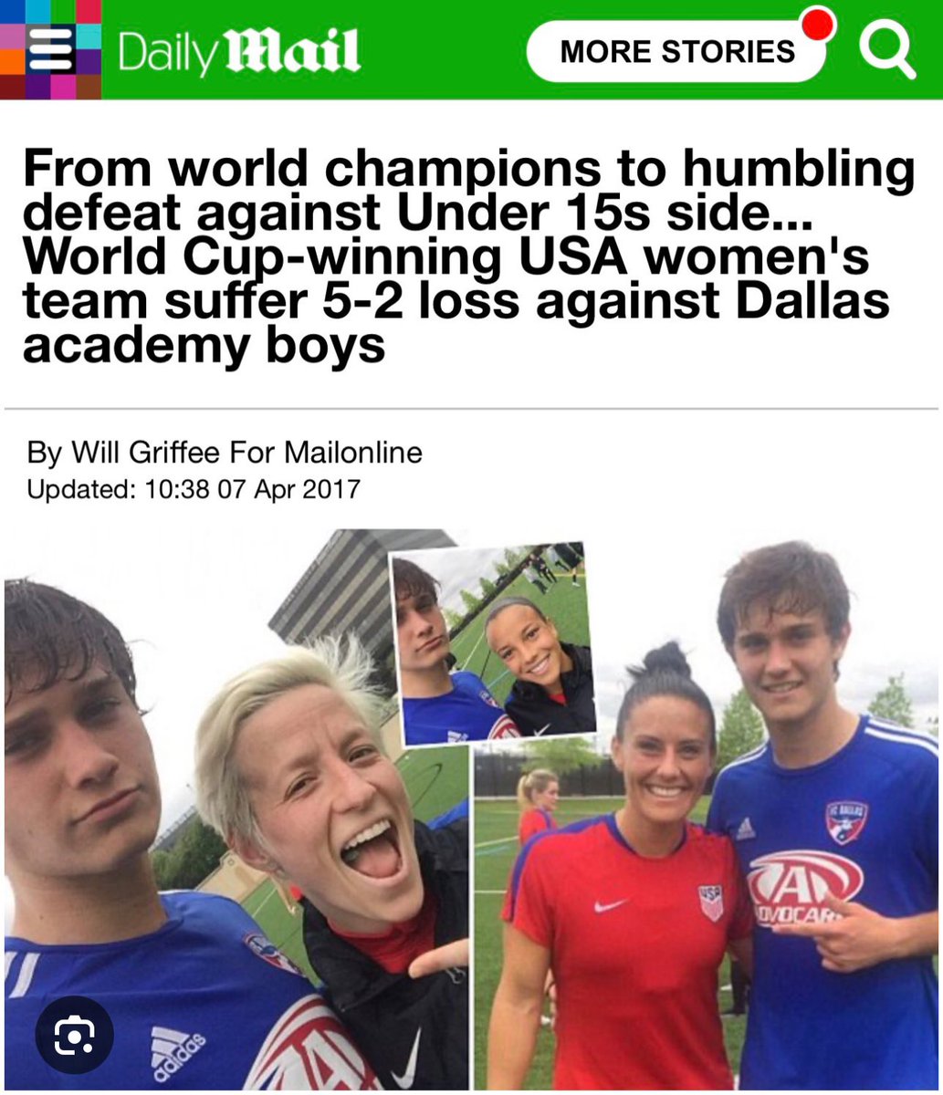 REMINDED: Megan Rapinoe was part of the all-conquering World Champions @USWNT team that lost 5-2 to @FCDallas Boys U-15s. Yet she wants trans athletes to compete in women’s sport. 🙄