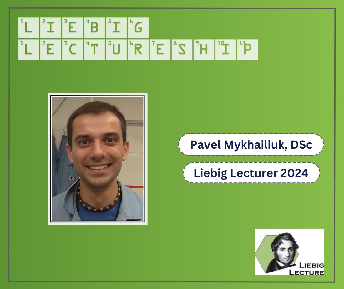 Congratulations to Pavel Mykhailiuk, DSc, on being awarded the Liebig Lecturer 2024 for his outstanding contributions to organic chemistry! Further details on lecture series will be published on bit.ly/3UvOjUc