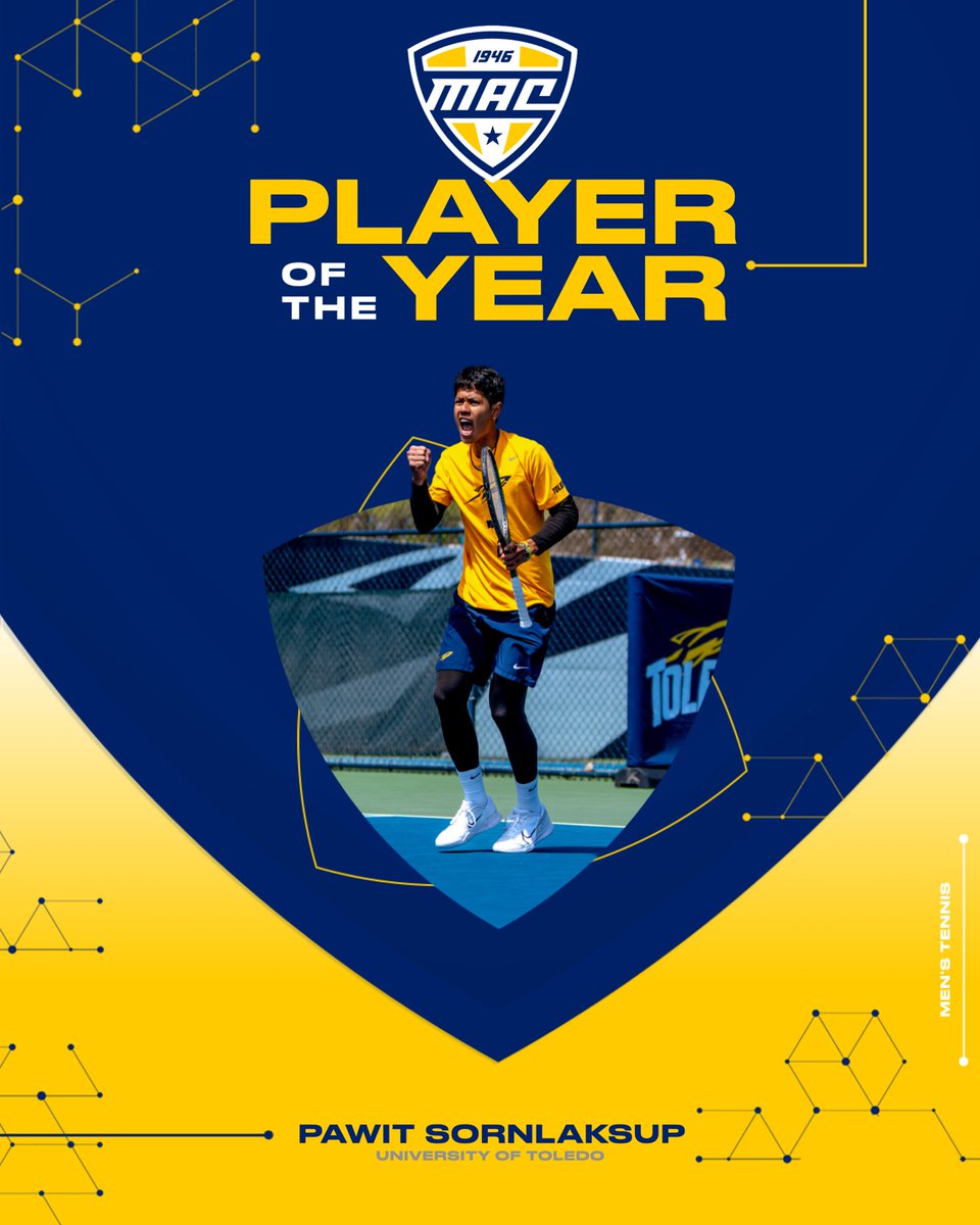 The 2024 MAC Men’s Tennis Player of the Year is Toledo’s Pawit Sornlaksup! 🎾🚀 @ToledoMTennis | #MACtion