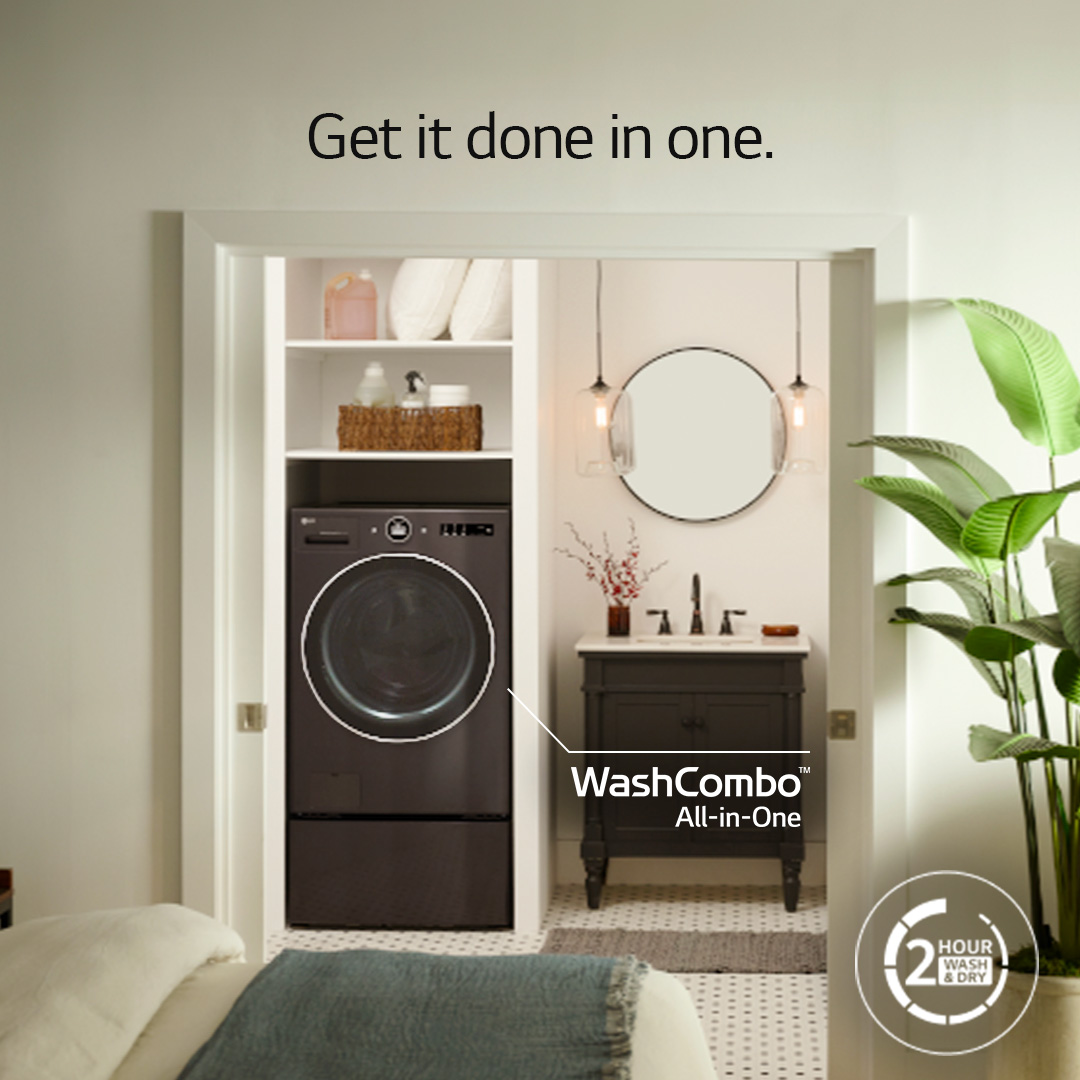 Get it done in one with the new LG WashCombo™ All-in-One. 

Wash and dry clothes in one machine without transferring laundry between two machines. 🧺✨ 

Shop it today: lge.ai/6010bcKKy

#LifesGood #Laundry #HomeAppliances