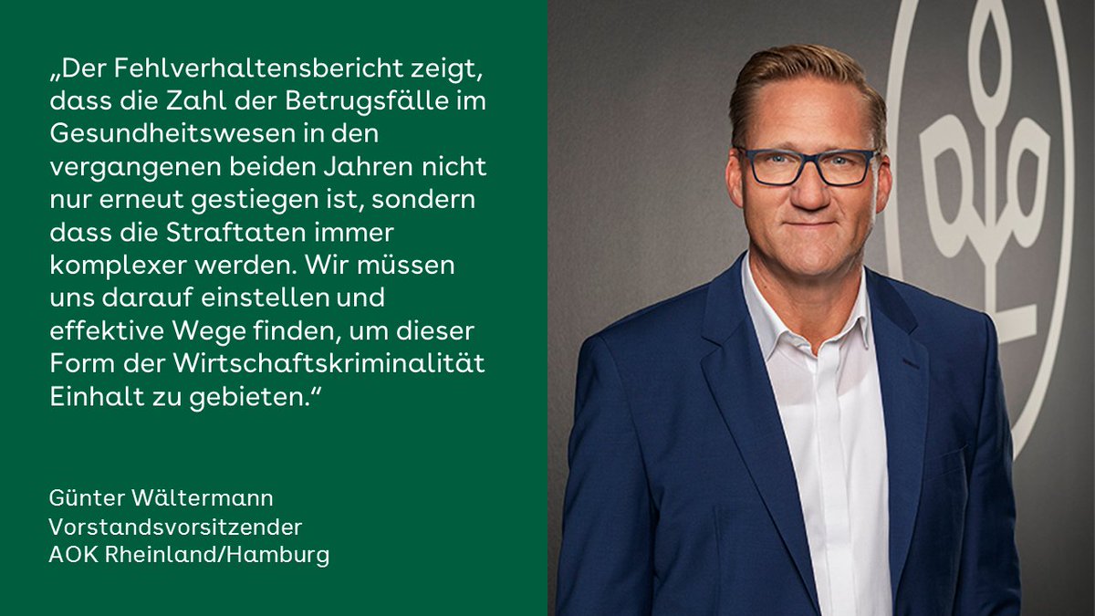 Betrugsfälle im #Gesundheitswesen schaden der Solidargemeinschaft und gehen finanziell zulasten der Beitragszahlenden. #AOKRH-Vorstand Günter Wältermann sieht angesichts gestiegener Fallzahlen dringenden Handlungsbedarf. scom.ly/8gz0yg6