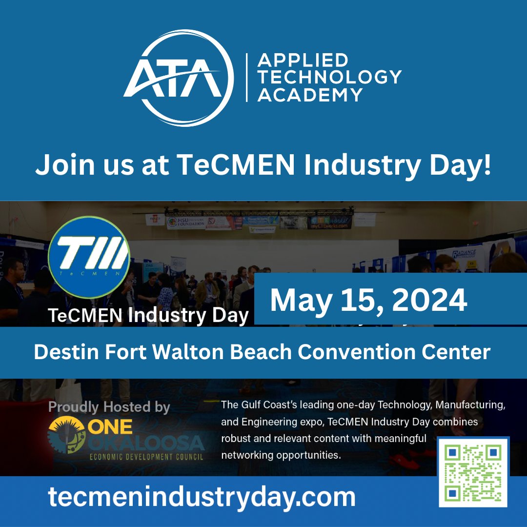 👉Are you attending the TeCMEN Industry Day - Wednesday, May 15, 2024 at the Destin Fort Walton Beach Convention Center? Applied Technology Academy will be there! Don't miss out on this opportunity and be sure to stop by to say hello! #TeCMEN #Network #Career #IT #Cyber