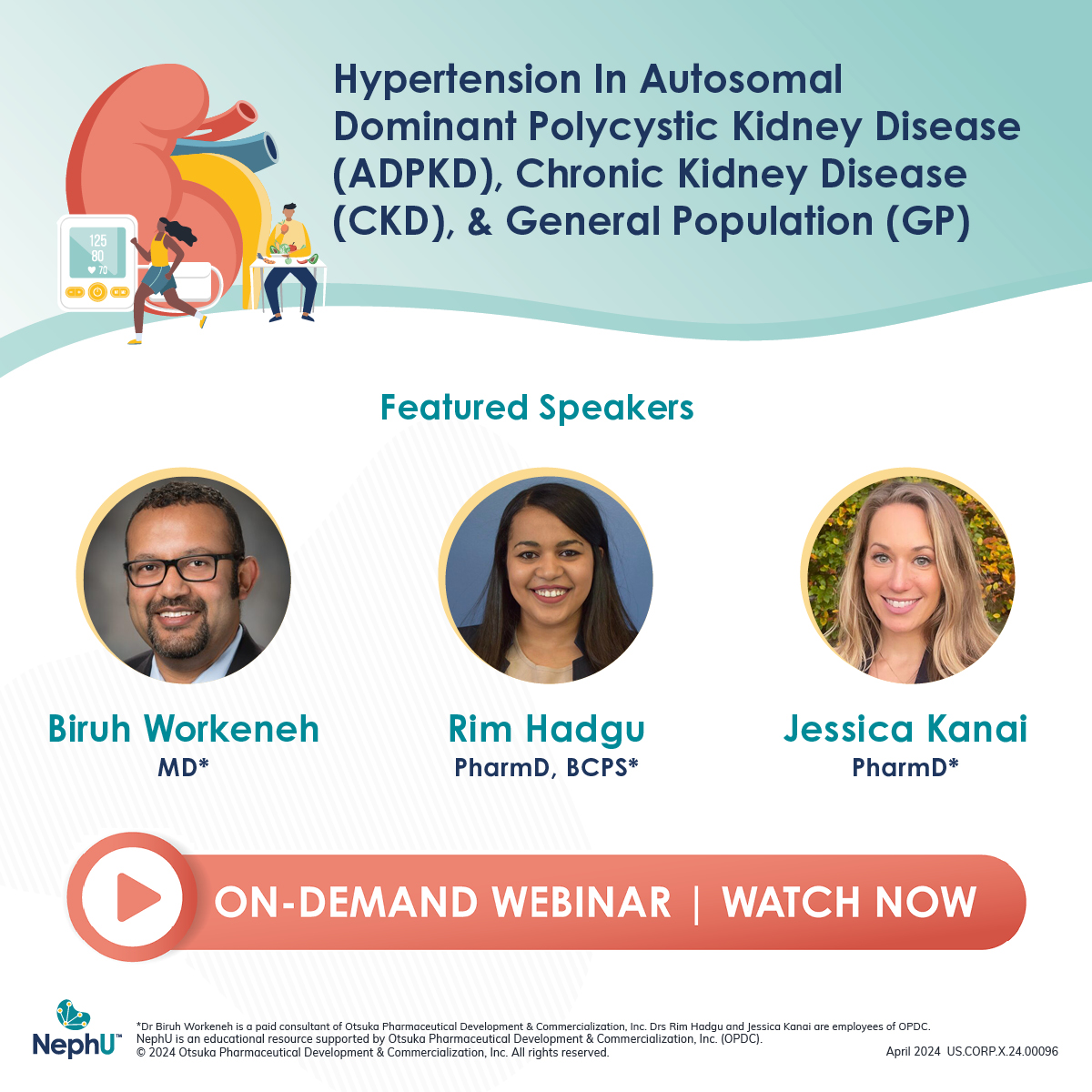 Don’t miss our on-demand webinar with Dr Workeneh as he unravels the pathophysiology and management of HTN in the general population (GP) versus patients with ADPKD and Chronic Kidney Disease (CKD). Watch now! go.nephu.org/MCgE #CKD #ADPKD #hypertension #Nephrology #NephU