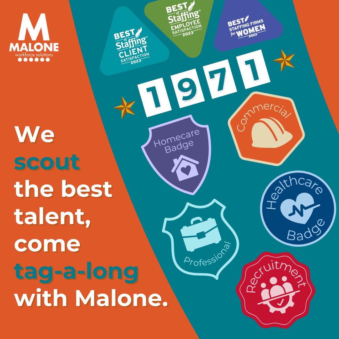 MaloneStaffing's tweet image. Successful careers and the right match can transform everything! At Malone Workforce Solutions, we excel in crafting perfect partnerships. Tag-a-long with us as we scout the best talent! #MaloneMatches #StrategicStaffing