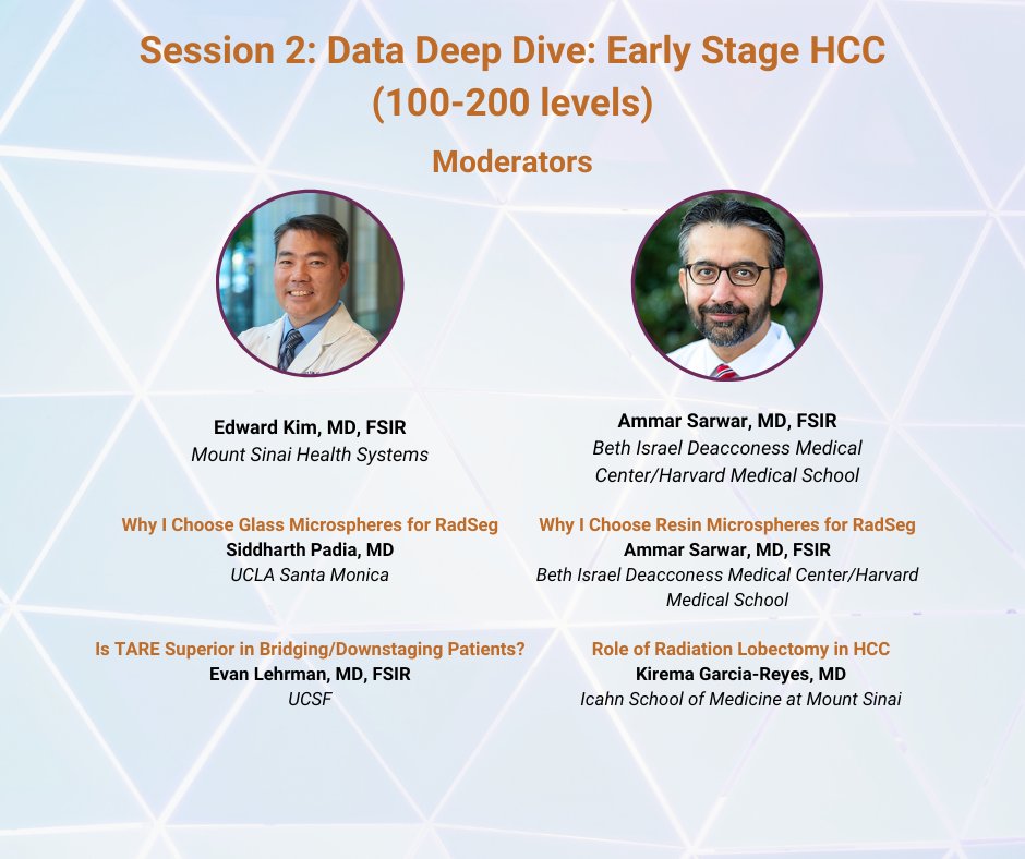Plunge into early-stage HCC insights during session 2 of the Y90 Master Class: Data Deep Dive! Moderated by <a href="/DieHCCDie/">Ed Kim</a> of @MontSinaiNYC and <a href="/AmmarSarwarIRad/">AmmarSarwarIRad</a> of <a href="/BIDMChealth/">BIDMC</a>. Don't miss this enriching opportunity. Register here: sio-central.org/Events/Y90-Mas…