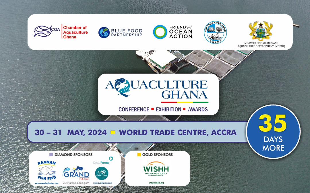 chamberofaquac1's tweet photo. Save the date on your calendar. 35 days more to Ghana's biggest aquaculture event. See you at the World Trade Centre, Accra - Ghana on the 30th and 31st of May, 2024. https://t.co/InV1gL946k