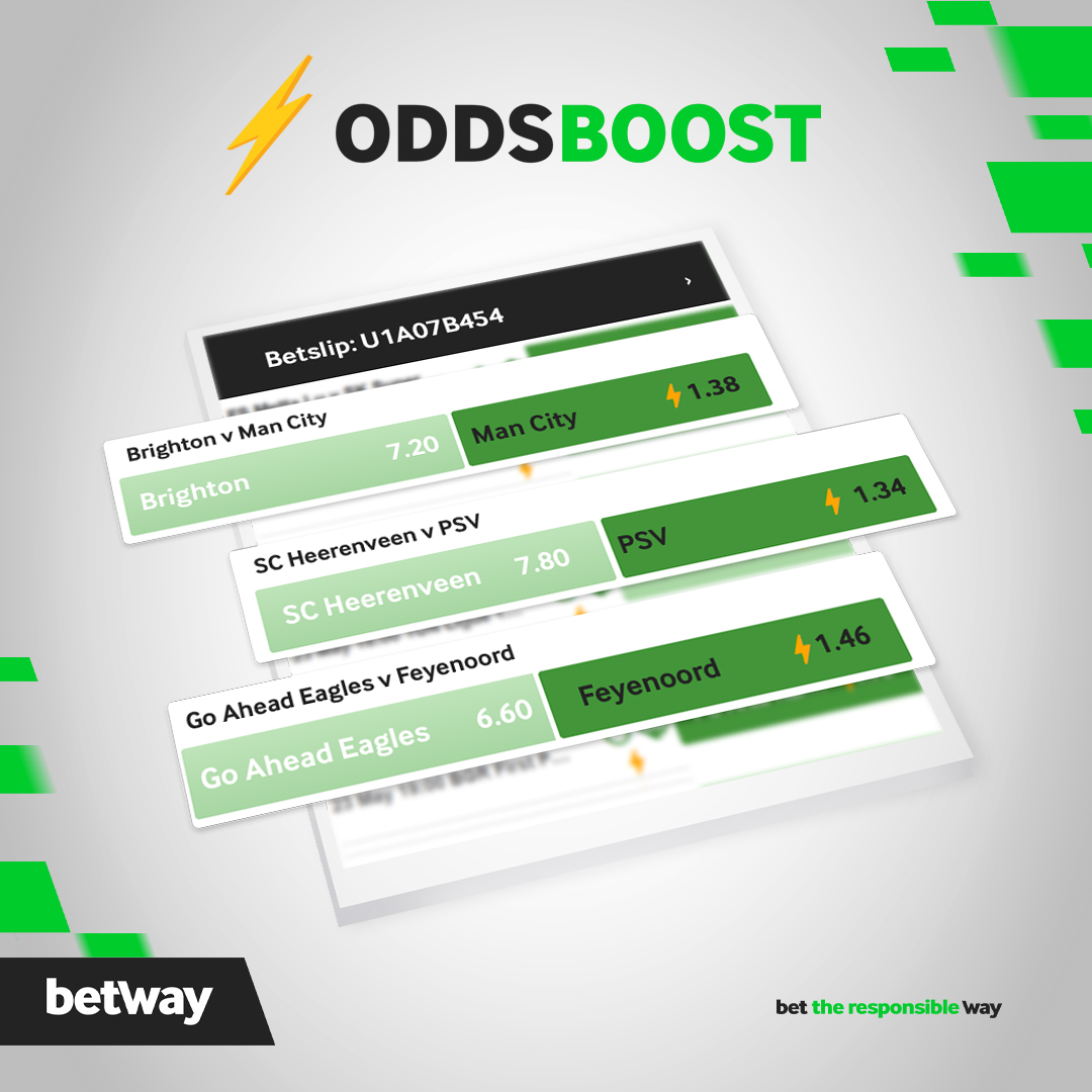 Feel the rush, the thrill is real! ⚡⚽ Total Odds: 2,70 Booking code: U1A07B454 Place your bets now and experience the thrill! 👉 bit.ly/3A4KXvJ-Betway… #BetwaySquad
