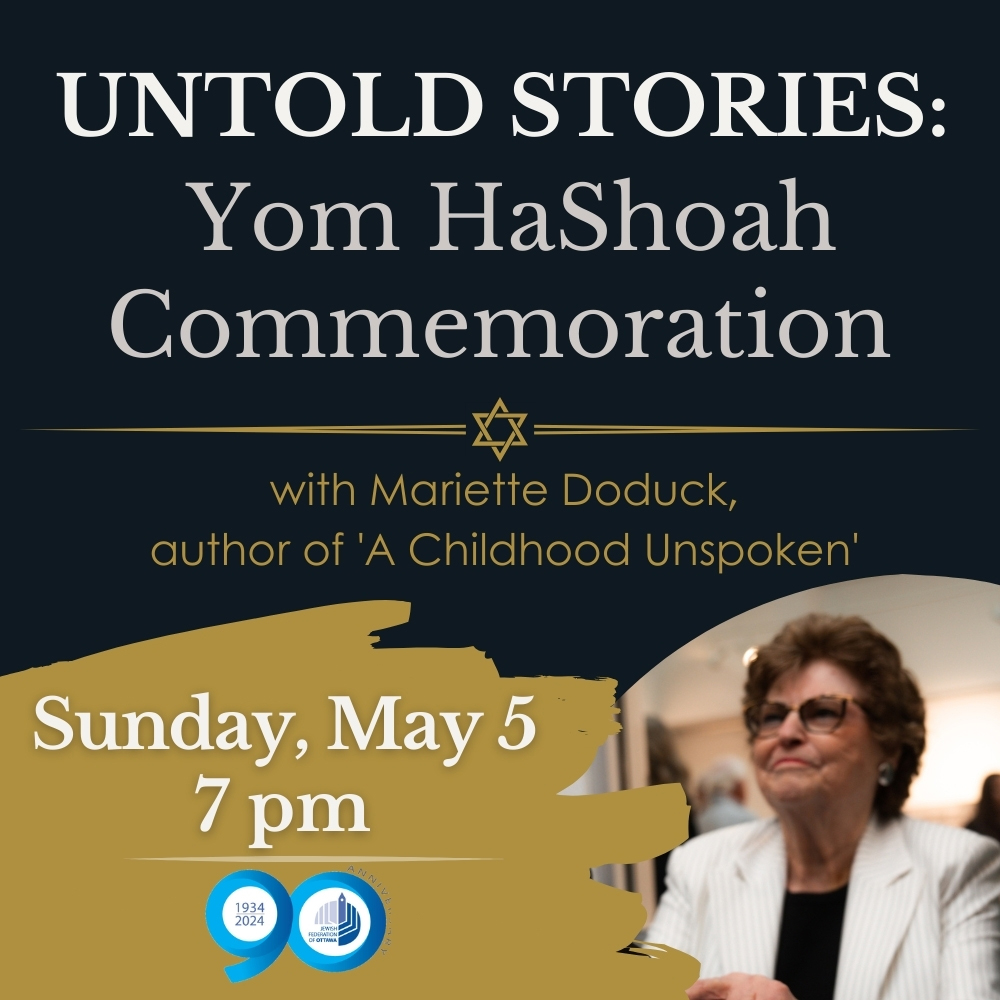 Join us in person or online, as we gather as a community to commemorate Yom HaShoah at the Soloway Jewish Community Centre on May 5 at 7pm. Visit here for info on speakers and to register. bit.ly/446EvU2 Soloway JCC, Social Hall