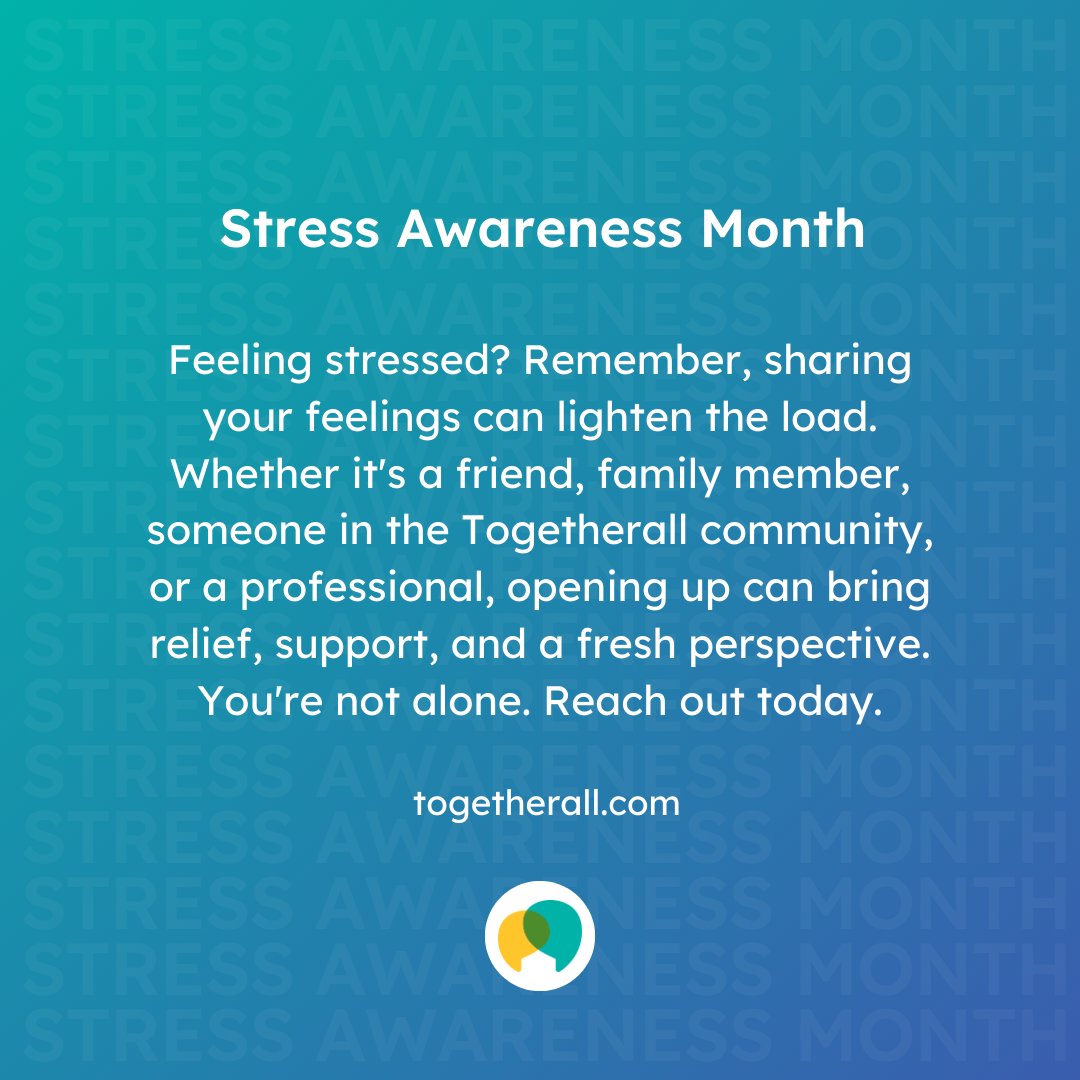 Feeling #stressed? You're not alone. This #StressAwarenessMonth, prioritize your #mentalhealth with @Togetherall. Join a supportive community to share, learn, and grow together. Your well-being matters - let's navigate this journey together. Join now at togetherall.com