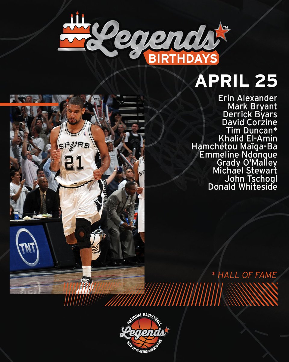 Join us in wishing a HAPPY BIRTHDAY to these #NBA and #WNBA Legends including @Hoophall Inductee Tim Duncan 🎉 #LegendsofBasketball #NBABDAY #WNBABDAY #HOFBDays