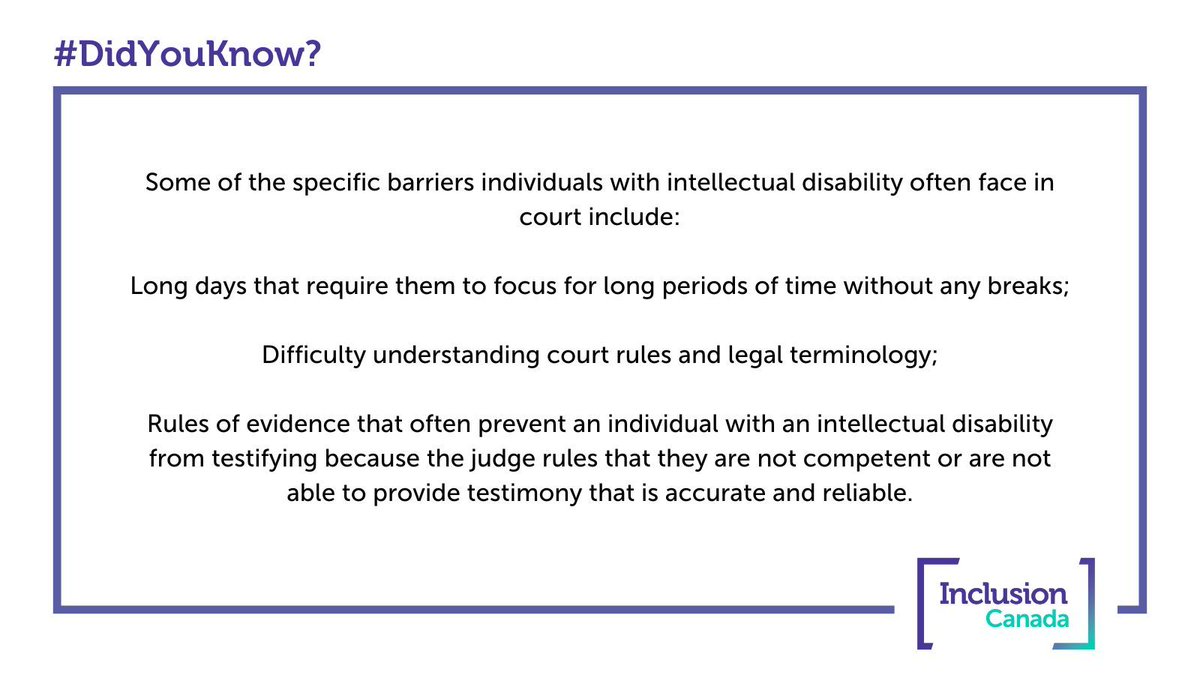 #DidYouKnow that there are many barriers that people w/ an intellectual disability face in court, including difficult-to-understand rules & terminology, and being prevented from testifying because others think they are not competent?