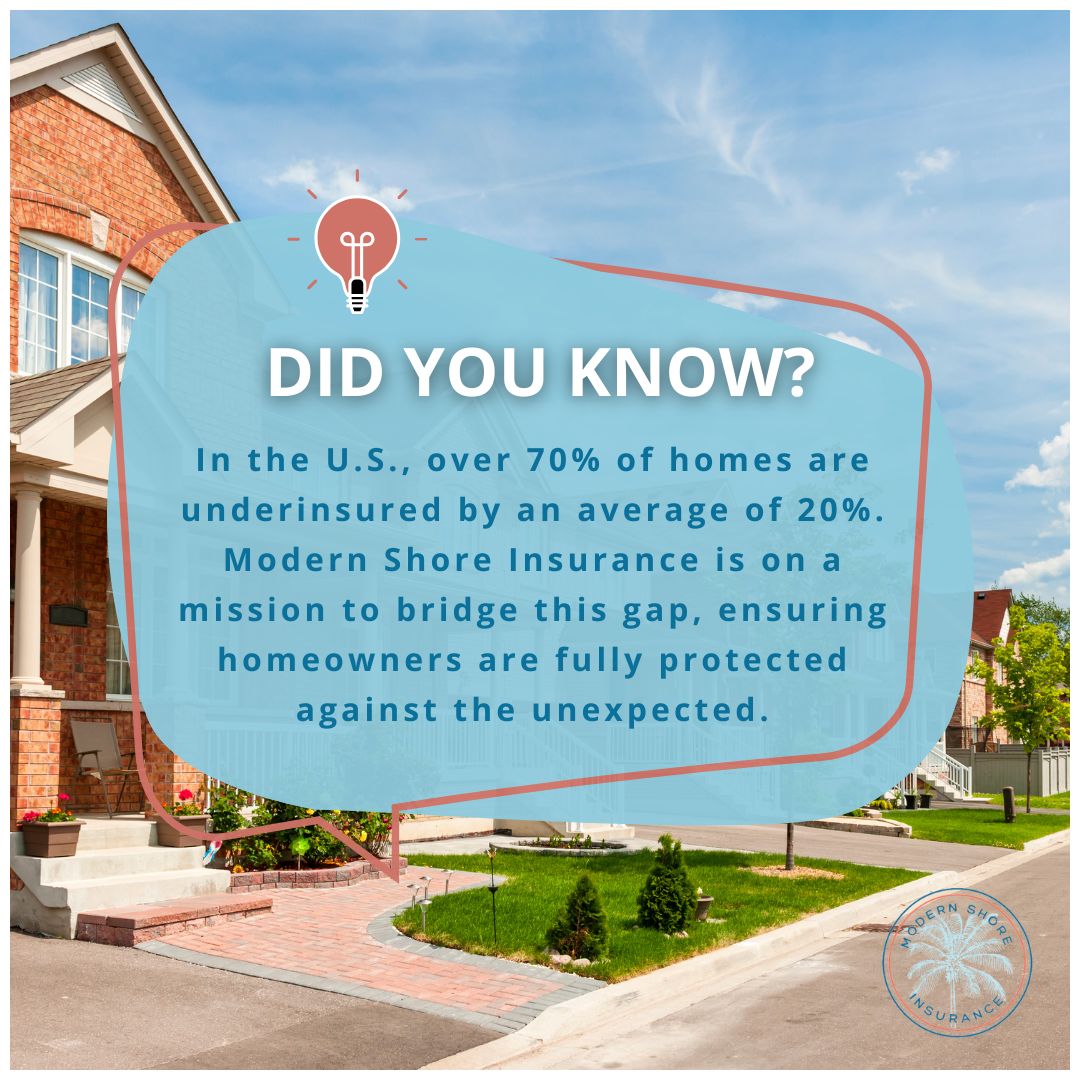 Did You Know? Over 70% of U.S. homes are underinsured by an average of 20%. 🏠💡 #ModernShoreInsurance is on a mission to bridge this gap. Let us ensure your home is fully protected against the unexpected. #Underinsured #ProtectYourInvestment #ExpectTheUnexpected