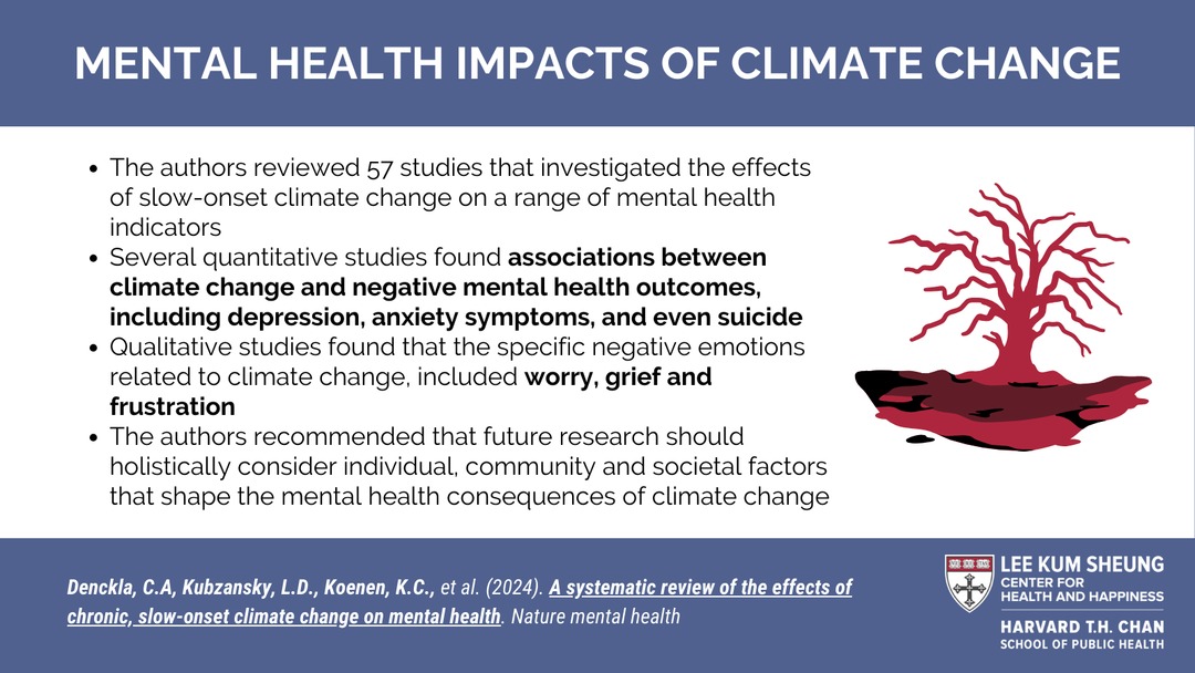 How can #climatechange impact our #mentalhealth? Center affiliate scientists Drs. Christy Denckla and Karestan Koenen, Special Advisor Dr. Laura Kubzansky, and others investigated this question in an article published this January. nature.com/articles/s4422…