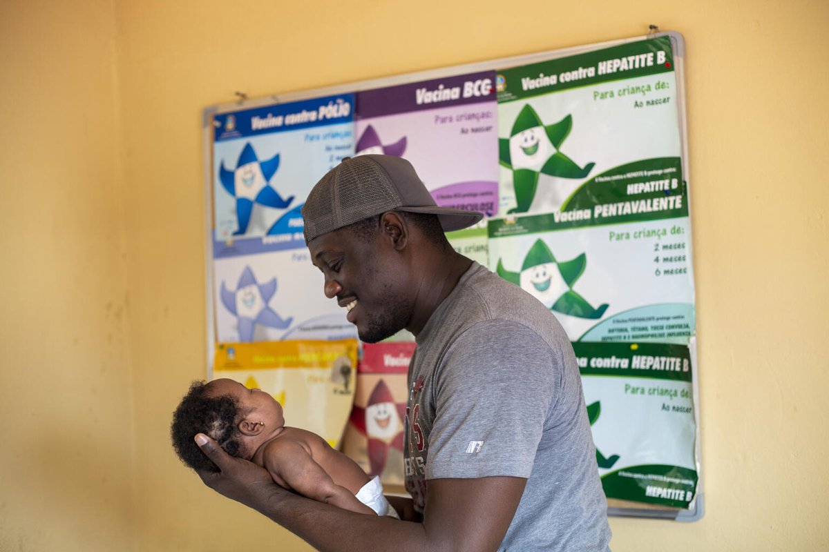 After receiving a dose of the pentavalent vaccine, 2-month-old Kailane is held and comforted by her father, Wilson Abreu. Together, it’s #HumanlyPossible to build a healthy future for every child. #WIW2024