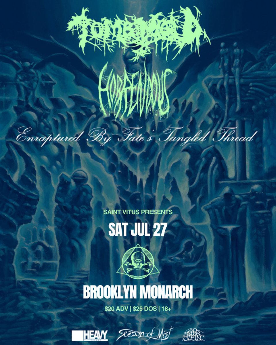 Vitus Presents: Canadian death heavy hitters TOMB MOLD return to Brooklyn with Philadelphia's HORRENDOUS Get tickets for Sat 7/27 this Fri 4/26 @ 10AM—both bands sold out our last two shows with each, presave the link to ensure you get your hands on 'em! link.dice.fm/b1a0250e9712