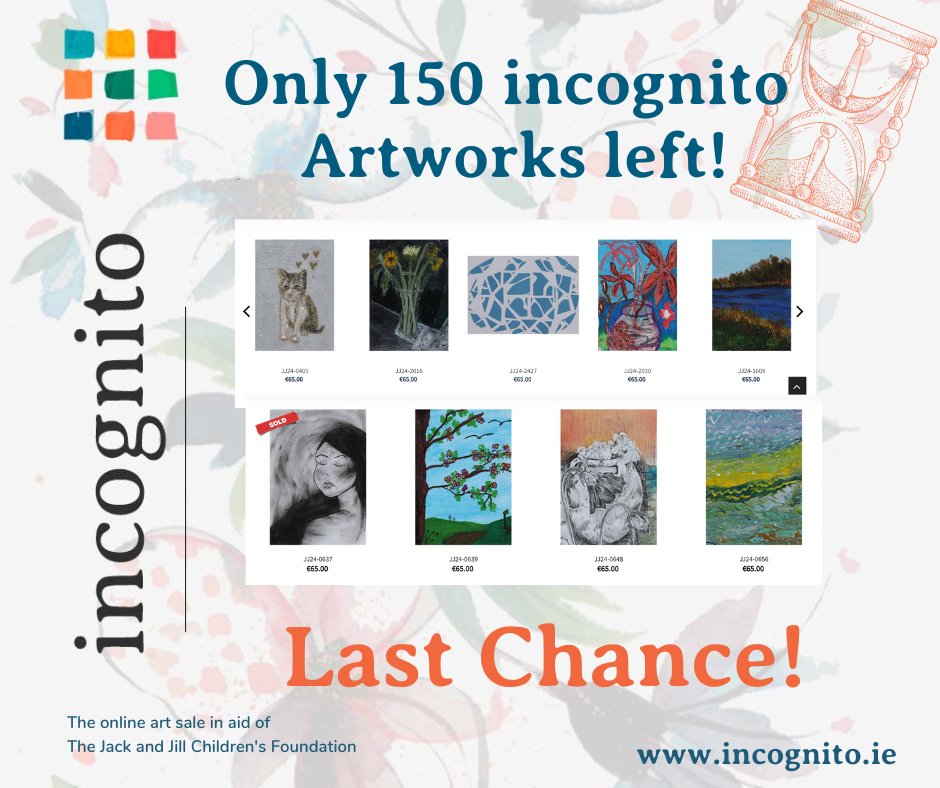 🚨 Only 150 incognito artworks remaining!! 🚨 Act fast to secure an original #incognito2024 artwork for just €65! But hurry – when they’re gone, they’re gone! It’s so easy to take part, simply follow the link: incognito.ie #Art4Care #incognito