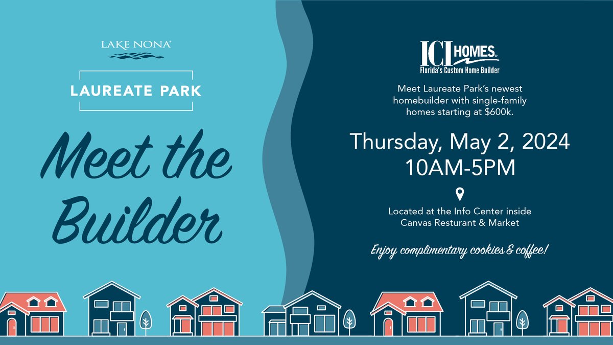Meet our newest homebuilder, @ICIHomes at our #LakeNona Info Center next Thursday, May 2 from 10 am - 5 pm to learn more about their customizable home designs available now in Laureate Park! Find out more about ICI Homes here: ow.ly/f7GP50Rk2Gf