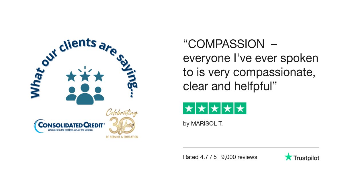 💬#ReviewoftheDay
🙌#ConsolidatedCredit, helping people get out of debt and get their finances in order since 1993.
☎️Call us – 1-844-450-1789

🥳 #Celebrating30Years #Testimonial #Review #DebtManagement #CreditCounseling #HousingCounseling #DebtSucks
Read less