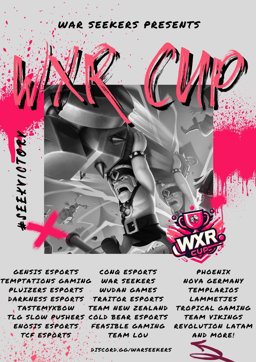 IT IS OFFICIAL. 🔥 The FIRST season of our #CASH tournament, WXR Cup, has BEGUN ‼️ 32 teams go head-to-head in competitive #ClashRoyale gameplay. Playoffs will be streamed, #giveaways to be had. Come check us out! 💪 🔗 Our Discord: discord.gg/warseekers