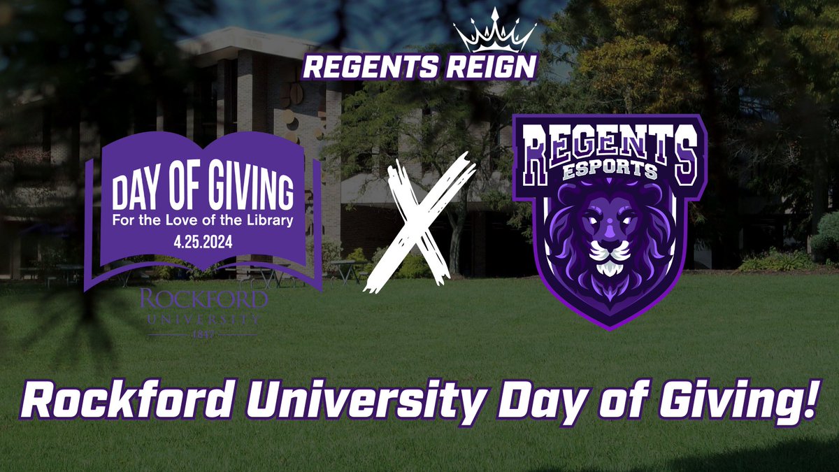 It’s <a href="/RockfordUniv/">Rockford University</a>’s  day of giving! We’re streaming all day to support the library! Come hang out with Regent players and staff to support the Howard Colman Library!

Starting: 9:30 am 
Watch LIVE 📺: twitch.tv/Regents_Esports 

#DayOfGiving #RegentsReign