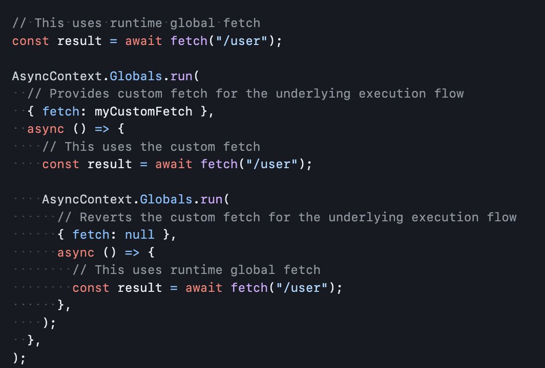 What if JS runtimes support dependency injection for globals? Just proposed this crazy idea on the AsyncContext repo github.com/tc39/proposal-…