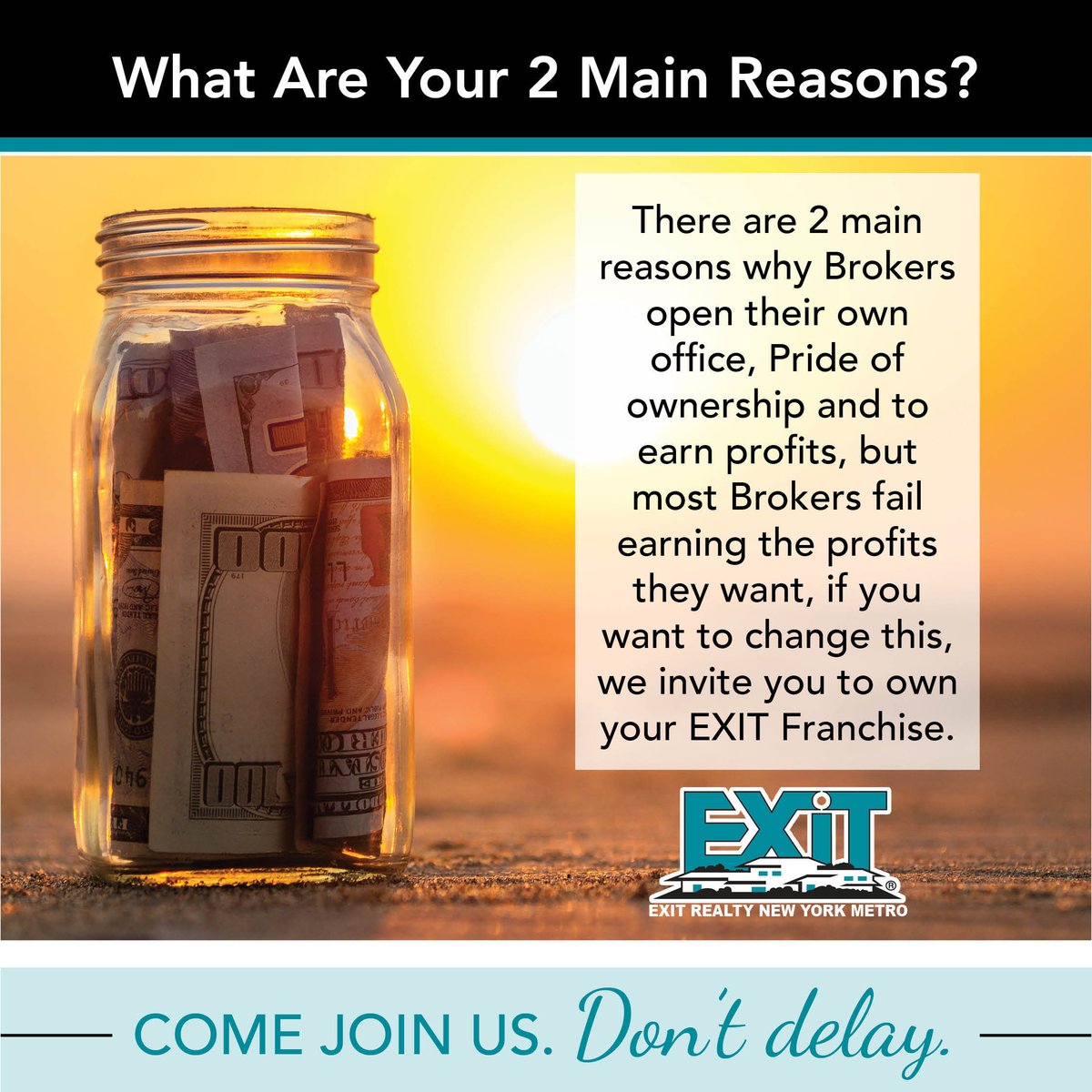 EXITNYMetro's tweet photo. What are your two main reasons for opening an office?
Visit https://t.co/ACRfkquk3v to learn how EXIT can help you manage your real estate business.

#realty #RealEstate #EXITRealty #NewYorkMetro #success #bestinclass #advertising #marketing #passiveincome #financialfreedom... https://t.co/c0CBLW0JIW