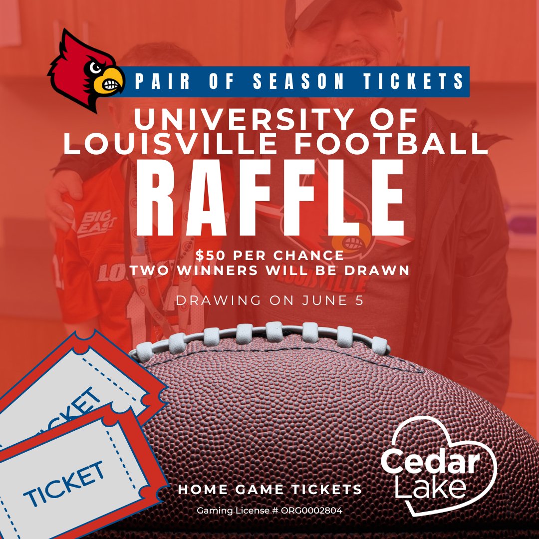 Score big and support Cedar Lake's mission with our University of Louisville Football Ticket Raffle Fundraiser! 
 events.idonate.com/uoflfootball20… #intellectualdisability #autism #disability #downsyndrome #developmentaldisabilities #disabilitysupport #developmentaldisability