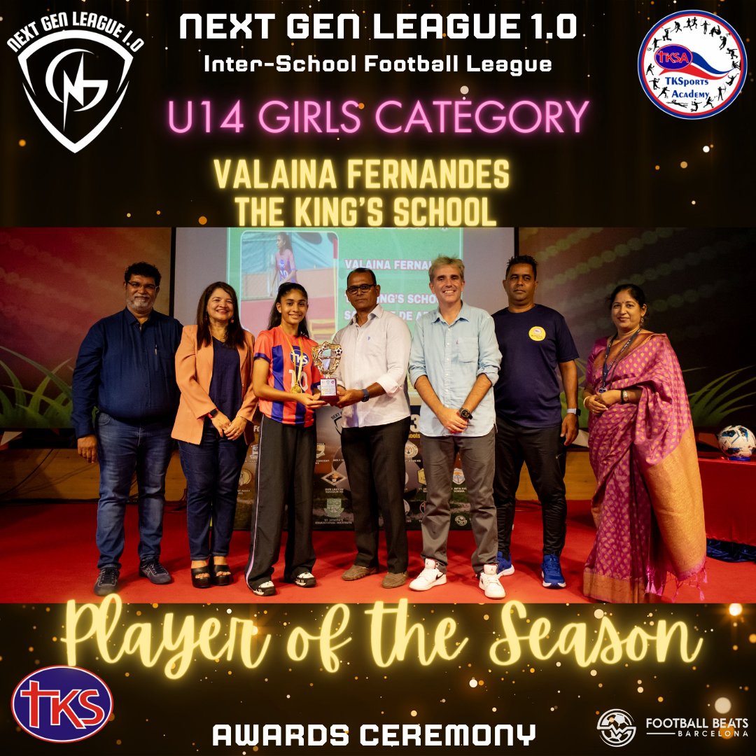 Player of the Season Awards Shine (3/3)
U12: Joseph D'Sa (OL of Succour HS)
U14 Boys: Josley Gomes (Bethany CHS)
U14 Girls: Valaina Fernandes (The King's School)

Stay tuned for more awards! #AIFF #Football #Vision2047 #bluecubs #nglgoa