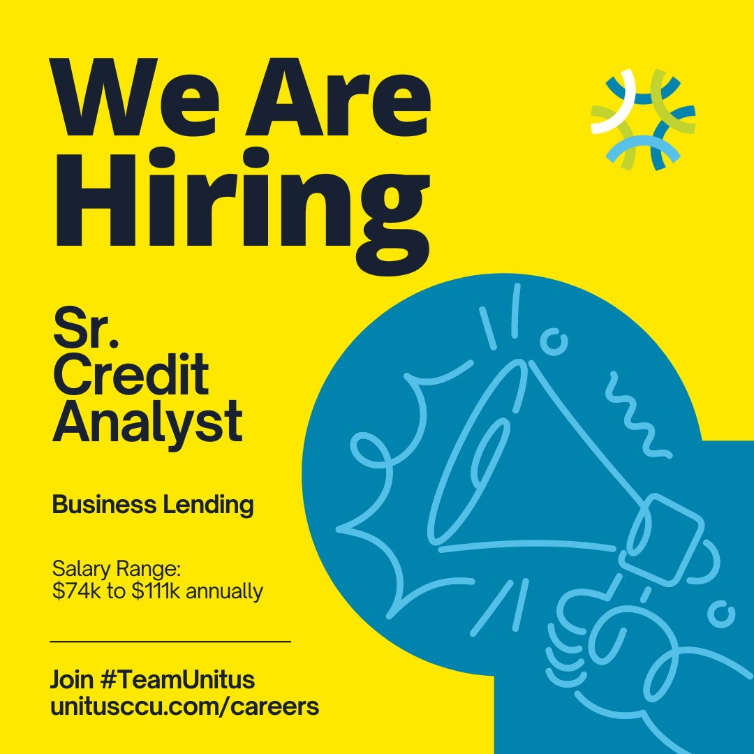 🌟 #NowHiring: Sr. Credit Analyst at Unitus! Apply now to be part of a team that values your contributions and nurtures your talent to thrive. Let's build a brighter financial future together at Unitus! bit.ly/44bEQol #TeamUnitus #creditunionjobs