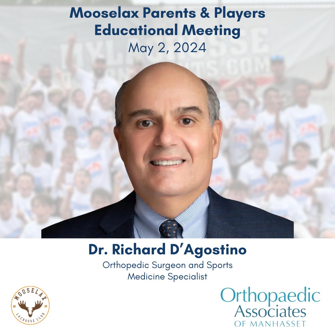 oamli2's tweet photo. OAM's Orthopedic Surgeon &amp; Sports Medicine Specialist Dr. Richard D’Agostino will present at the @Mooselax1 Parent &amp; Players Educational Meeting on May 2nd. He will discuss how to prevent injuries &amp; more. Learn more about Dr. D’Agostino: https://t.co/Mg1mB9R8U4 #Lacrosse https://t.co/PHRLy4907A