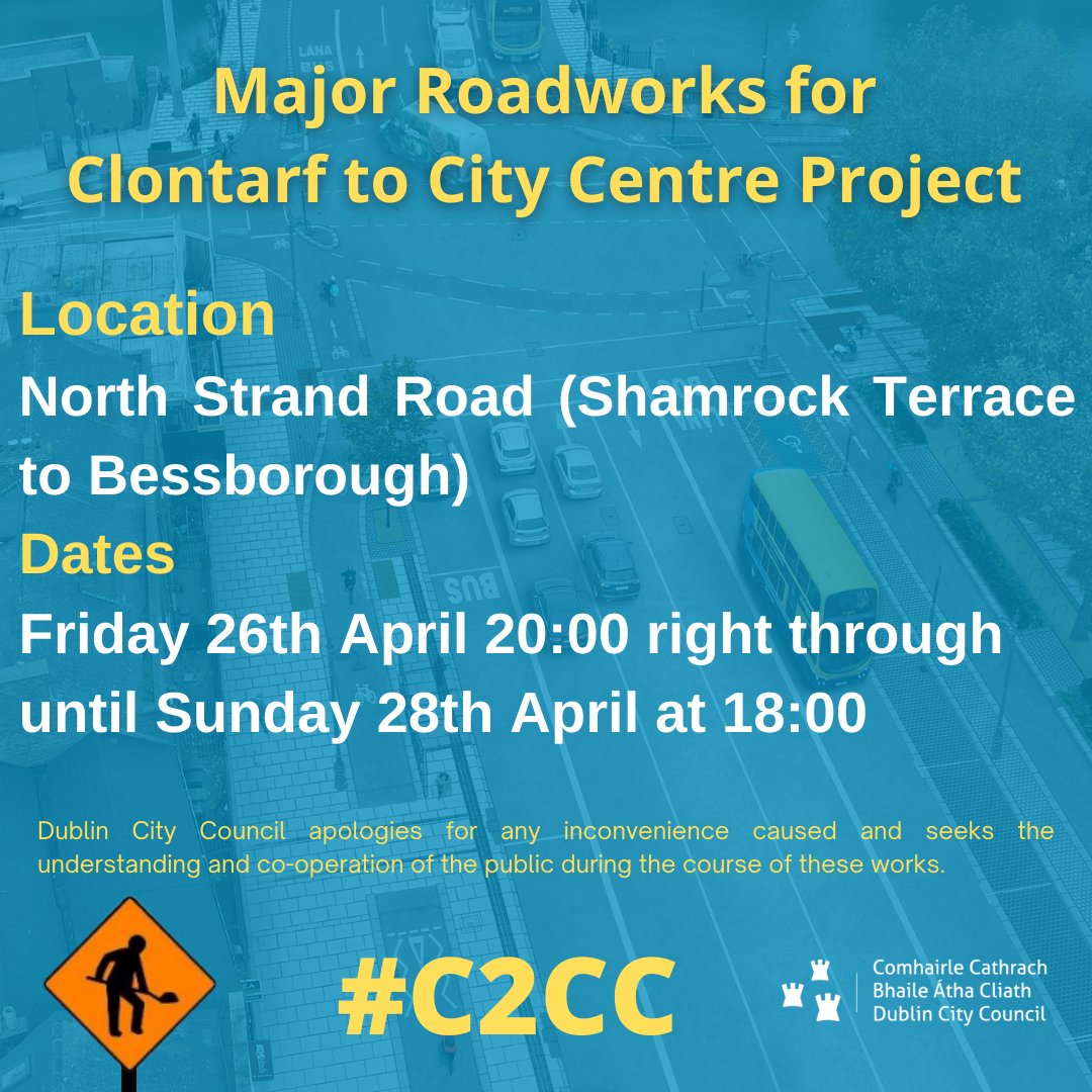 #C2CC Update! A STOP/Go installation on North Strand Road over Newcomen Bridge between Shamrock Terrace and Bessborough will be in operation from tonight, Friday 26th April 20:00 right through until Sunday 28th April at 18:00 to facilitate full-depth road construction.