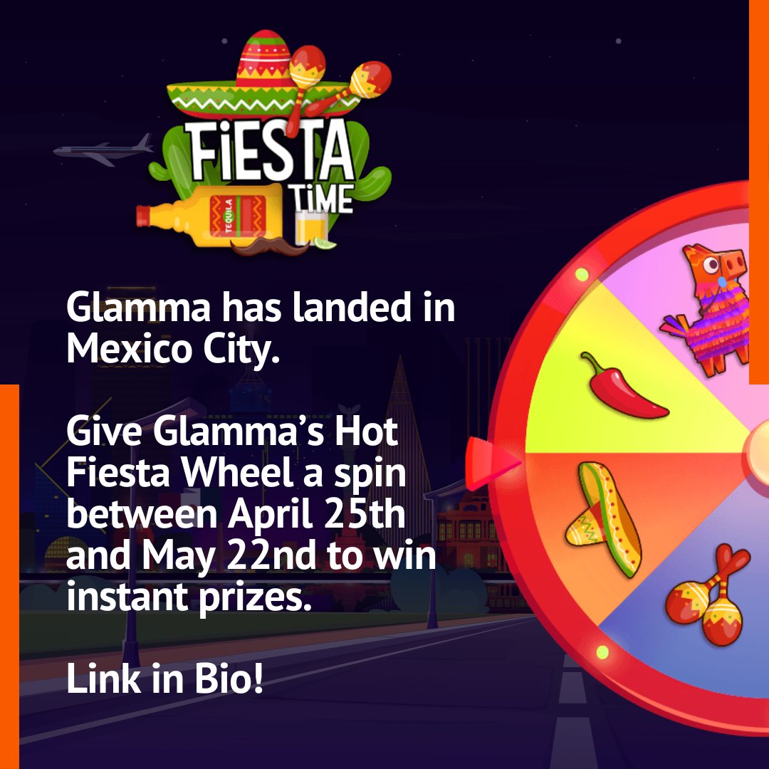 Glamma has landed in Mexico City! 🌶️🎊 
Give Glamma’s Hot Fiesta Wheel a spin to win HOT prizes!💸🎉. Get ready to fiesta in #JackpotCapital like there's no mañana 🎉💃  bit.ly/m/jackpot-capi…
+18 | Play Responsibly
#CasinoLife #realmoney #freebonus #slots #onlinegames