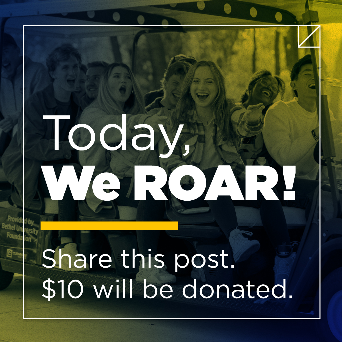 Royal Repost! Thanks to our generous alumni, each time this post is shared, $10 is donated. View real-time giving totals and more at bethel.edu/roar-day