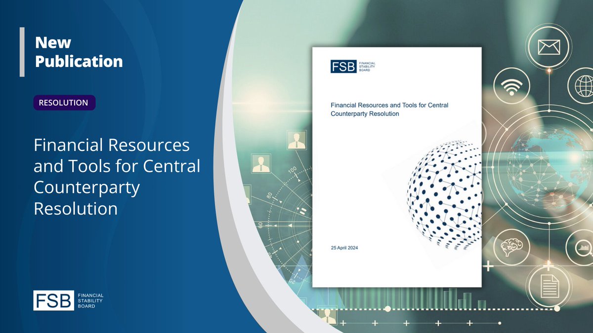 FinStbBoard's tweet photo. We have set out a framework for resources and tools that should be available to resolution authorities of systemically important central counterparties (CCPs) to support their orderly resolution. Find out more: https://t.co/osbPKAcHTA

#FinancialStability #SIFIs #CCPs https://t.co/TQvFjFjHBz