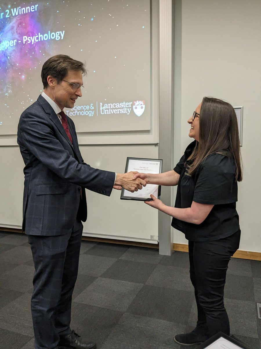 jess_pepper99's tweet photo. Last week was fun!! Absolutely delighted to receive the Dean’s Award for Excellence in Doctoral Research 🎉🎉 massive thank you to @hel_nuttall @NoSA_lab @lancspsychres https://t.co/aX0oCIz9o2