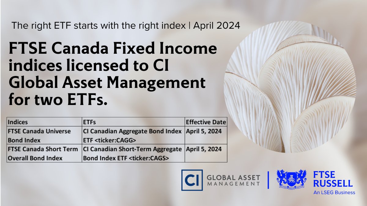 FTSE Russell is delighted to announce the licensing of the FTSE Canada Universe Bond Index and FTSE Canada Short Term Overall Bond Index to CI Global Asset Management. #TheRightETFStartsWithTheRightIndex