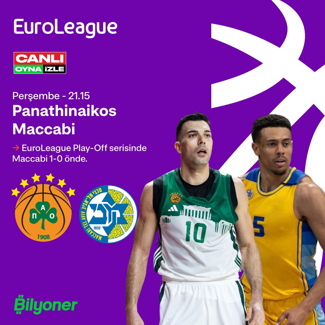 🏀 #EuroLeague Play-Off turunda Maccabi, ilk maçta mağlup ettiği Panathinaikos deplasmanında… Bilyoner'de Hemen Oyna ➡️ bit.ly/Bilyoner_Baske…