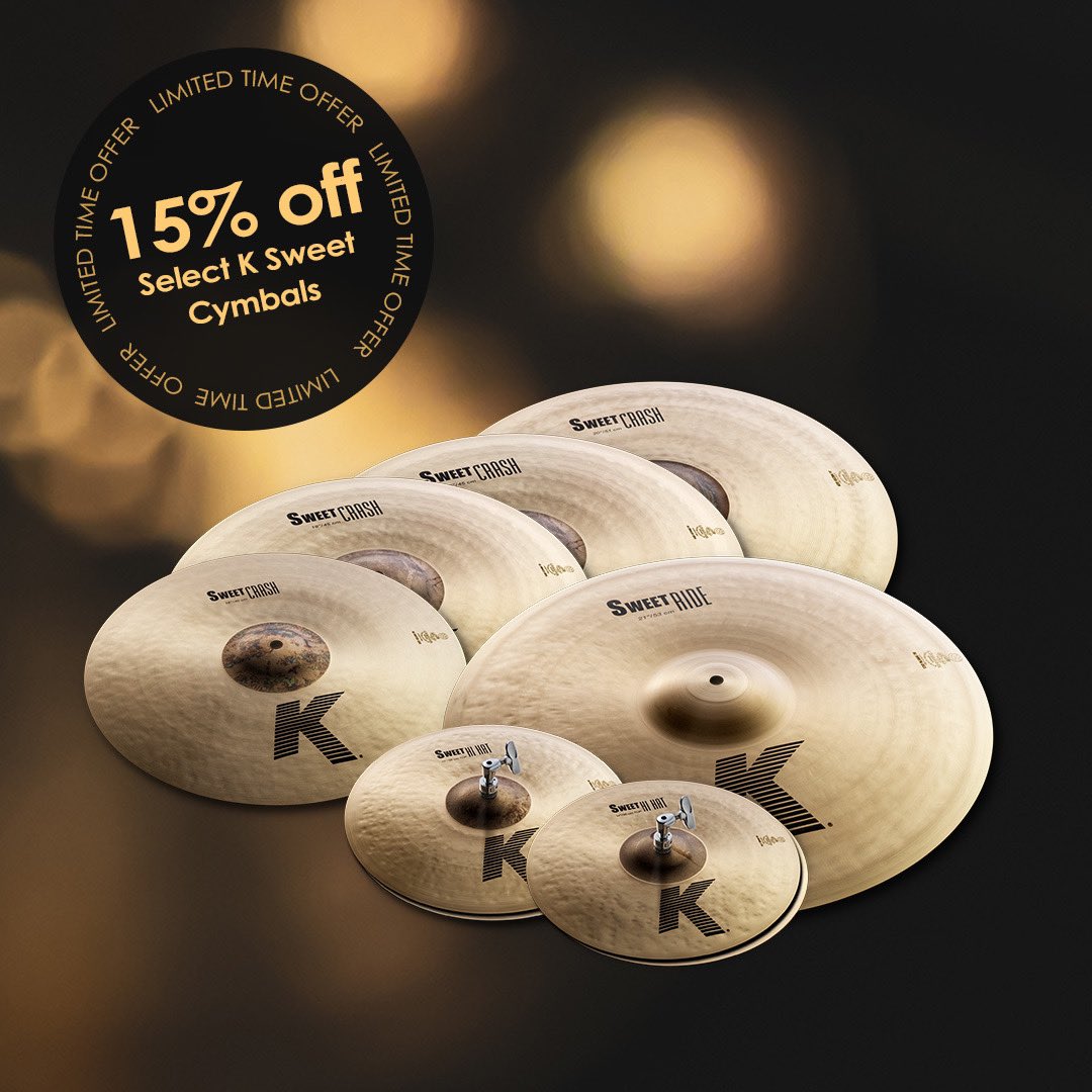 For a limited time, save 15% on Select K Sweet Cymbals! Unlock the dark, sweet tone of K Sweet: zildjian.com/collections/k-…